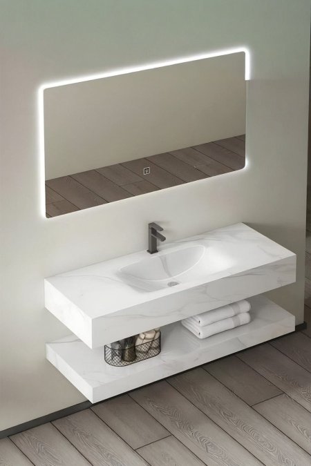 مغسلة حمّام معلّقة سطح أبيض رخامي